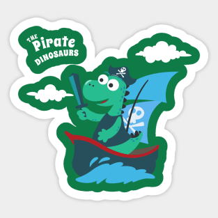 illustration of dinosaur pirate on a ship at the sea Sticker